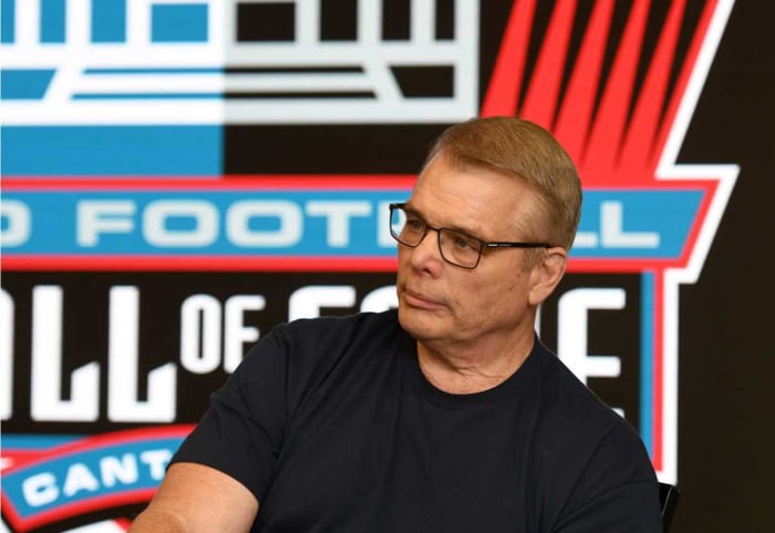 Joe Klecko answers questions at the Pro Football Hall of Fame in Canton